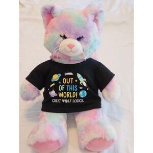 BAB Rainbow Tie Dye Cat Plush Stuffed Animal Great Wolf Lodge T-Shirt Toy
